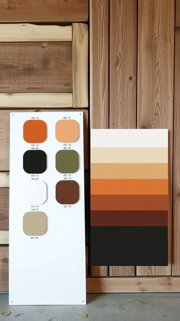 Color palette samples displayed against barn wood wall