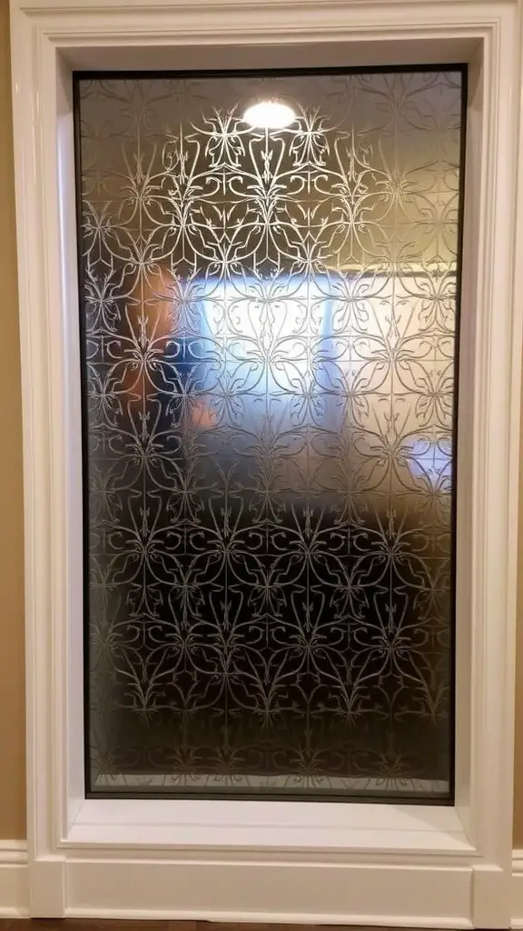 A window decorated with floral patterned film.