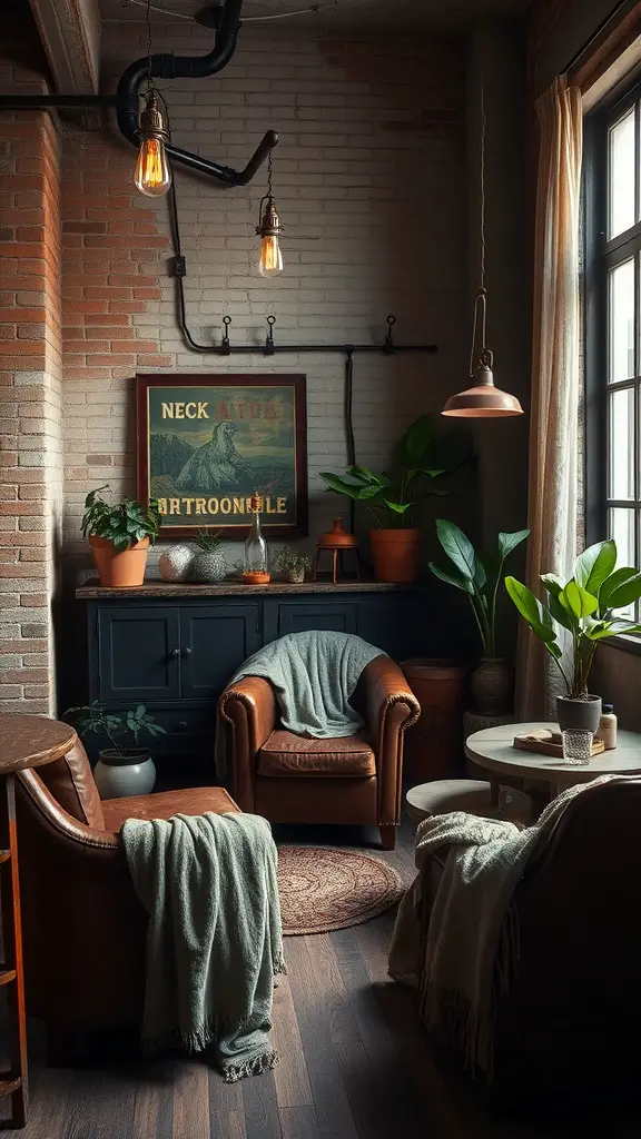Cozy living room with earthy tones and plants