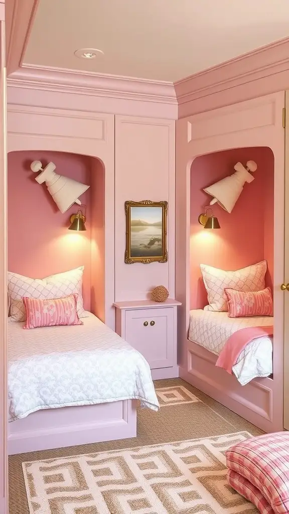 A cozy built-in bed with a reading light, colorful bedding, and drawer storage, designed for small rooms.