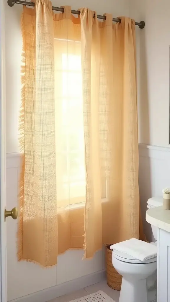 Burlap bathroom curtain adding rustic texture
