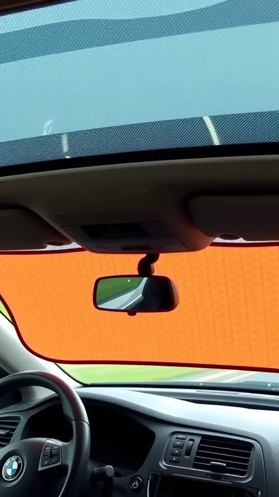 Chic sunshade in a car, showcasing a vibrant orange design