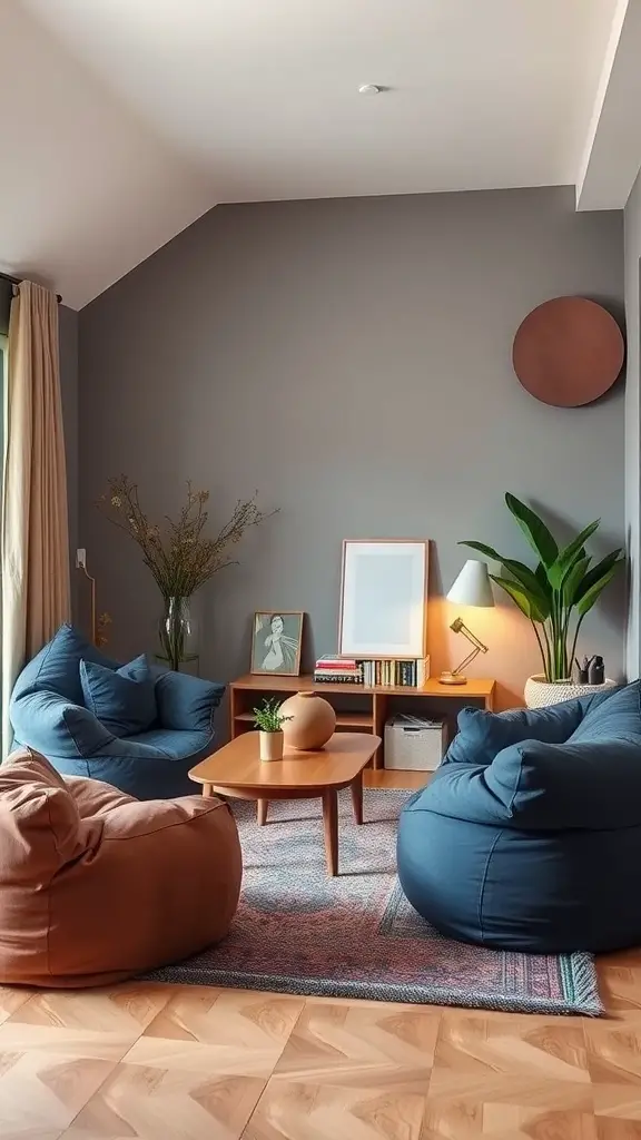 A modern lounge area featuring comfortable seating, warm lighting, and minimalist decor.