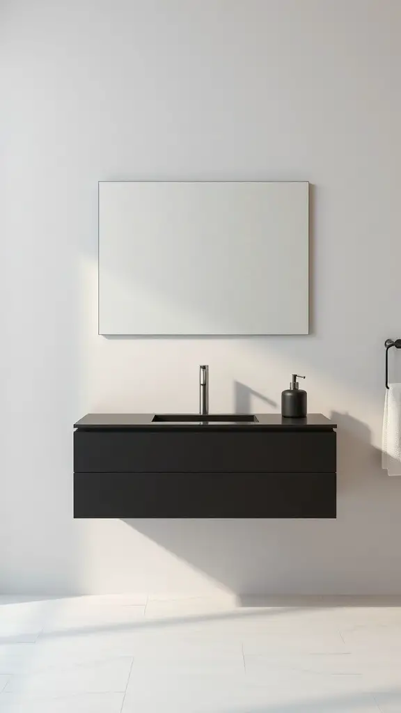 A contemporary floating bathroom vanity in dark chocolate with a minimalist design.