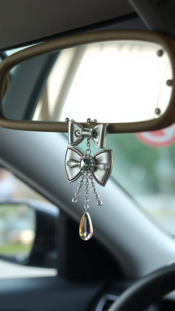 Decorative mirror accessories featuring bows and colorful gems