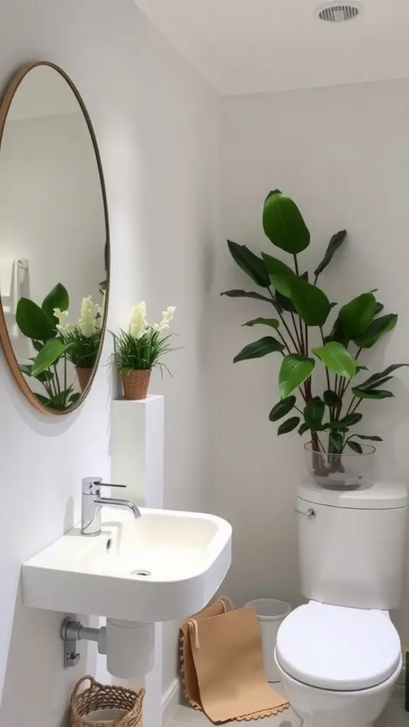 A bathroom filled with indoor plants, featuring hanging planters and potted plants decorating the space.