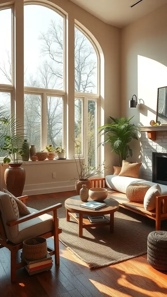 Bright living room with large windows and natural light.