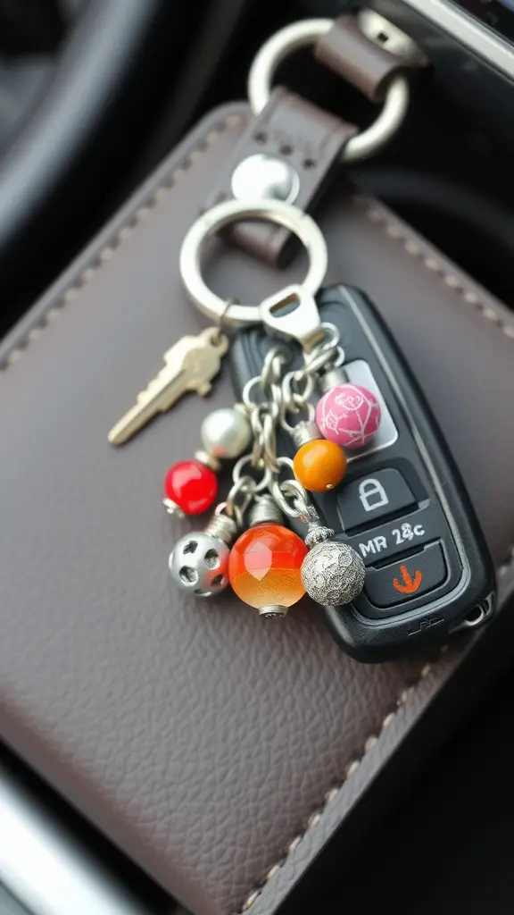 Stylish keychain with colorful beads attached to a car key fob