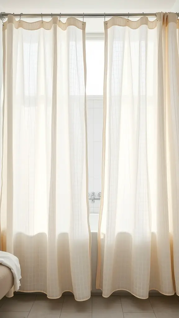 Textured linen shower curtains in a bright bathroom