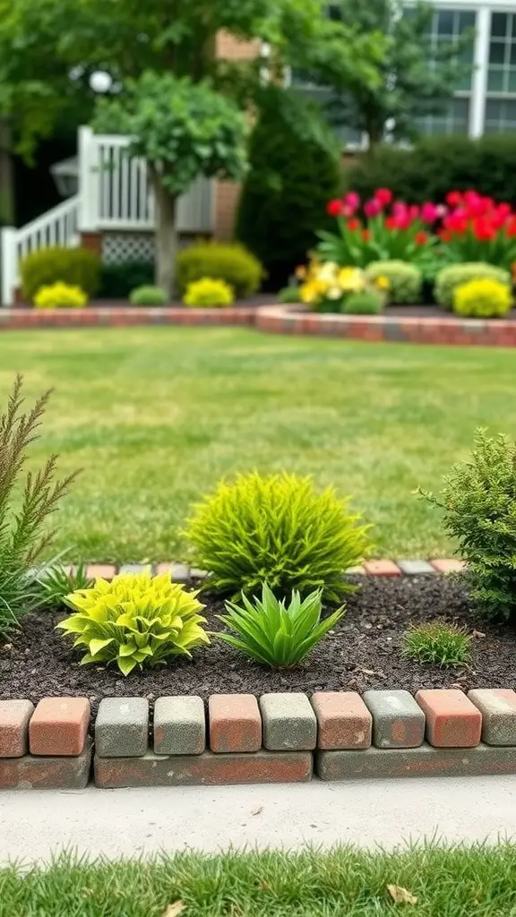 Well-edged flower bed with colorful plants and a neat lawn