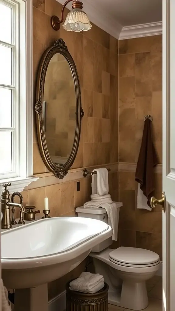 A vintage-style bathroom featuring a classic sink, bathtub, and warm lighting.